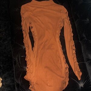 Elegant Long Sleeve Dress in Warm Brown